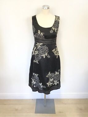 Monsoon Silk / Cotton Dress with Silver Floral Embroidery